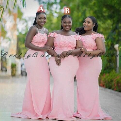 2021 Pink Bridesmaid Dresses With Appliques Off Shoulder Plus Size Women Wholesale Long Wedding Party Dress Gown