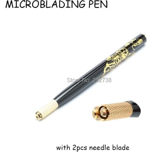 Tebori Pen Manual tattoo pen for permanent makeup pen eyebrow tattoo with 2pcs 12pin blade needle microblading pen-B5