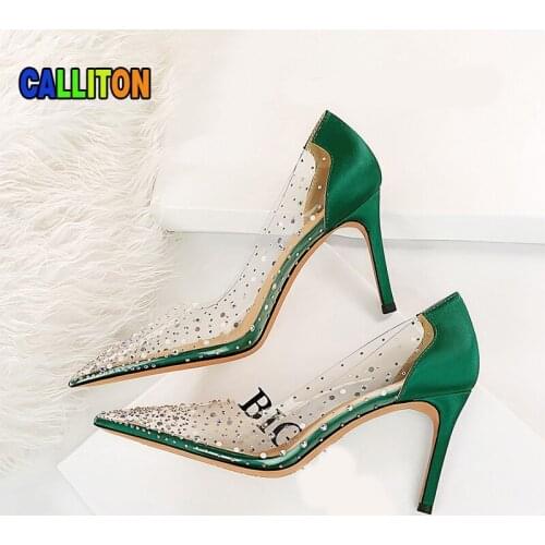 Pumps Transparent Fancy Diamond Shoe Womens Sandals 2021 Fashion Sexy Womens Shoes Thin Heels Spike Wedding Bride High Heels