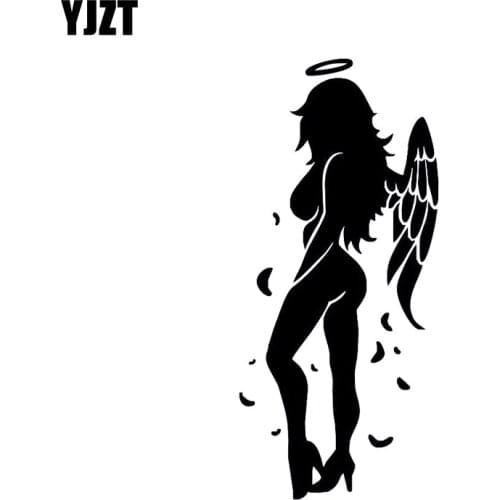 YJZT 6.3*13.8CM Charming Smart Angel Decal Black/Silver Vinyl Covering The Body Car Sticker Silhoutte C20-1233