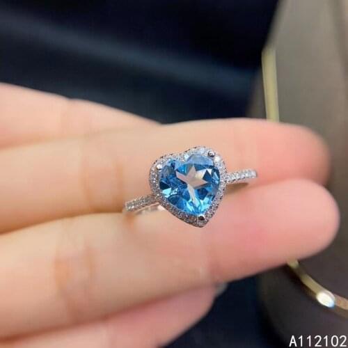 KJJEAXCMY fine jewelry 925 sterling silver inlaid natural Sky Blue Topaz girl retro simple heart gem ring support check