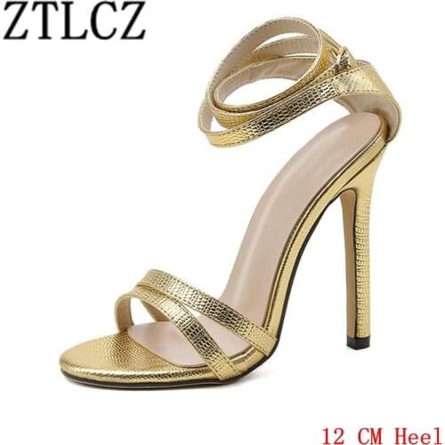 Women Party Sandals Ankle Strap Golden Sandals High Heels Dress Shoes Wedding Womens Pumps Womans Shoes Summer 2021 New