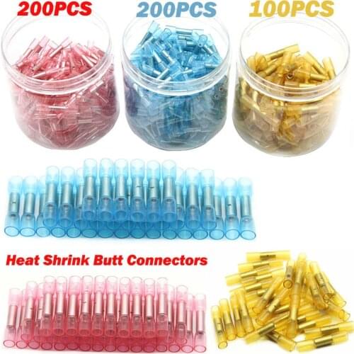 100/200 PCS Heat Shrink Butt Connectors-Waterproof Electrical Wire Connectors-Insulated Crimp Connectors Butt Splice