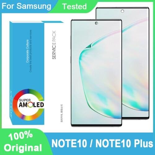 100% Original AMOLED Display For SAMSUNG Galaxy Note 10+ For SAMSUNG Galaxy Note 10 N970F Note 10 Plus N975 LCD Touch Screen