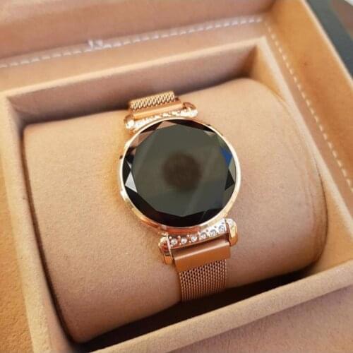 2021 fashion Women watch Rose Gold Mesh Magnet Cord Touch Screen Gemstone Case Lady Clock fashionable design daily