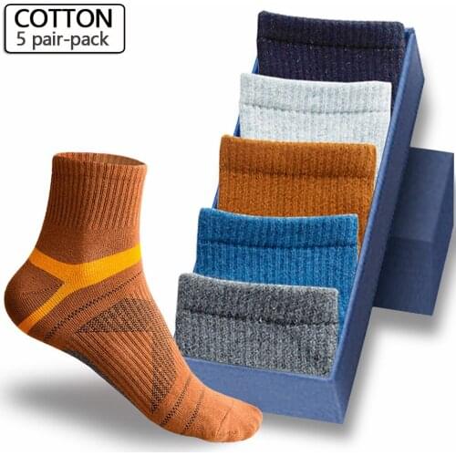 5 Pairs-pack Mens Crew Socks Autumn Winter Fashionable Colorful Splicing Cotton Socks Casual Working Socks Men Size 38-44