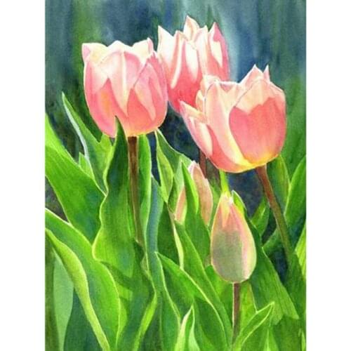 5D DIY Square/Round Diamond Flower Painting Pink Tulip Beauty Picture Cross Stitch Embroidery Home Decoration Artwork TX134