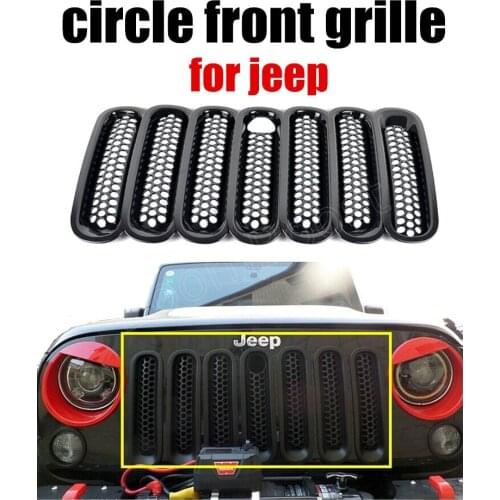 7pcs Decorative Circle Front Grille Black Mesh Cover Grills For Jeep Wrangler JK Rubicon 07-15 with lock hole high quality