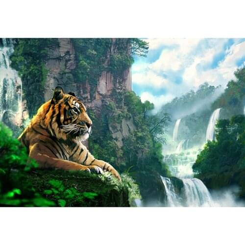 5D DIY Diamond Painting Tiger Full Diamond Embroidery Waterfall landscape Home Decoration Mosaic Painting Rhinestone Decor Gift