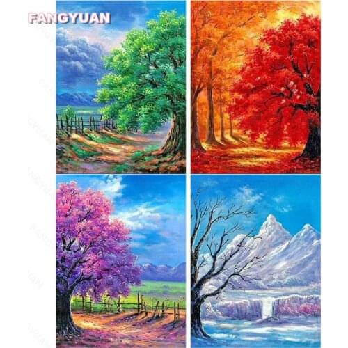 Diy 5D Diamond Painting Four Seasons Trees Landscape Full Square Round Drill Diamond Embroidery Handcraft Home Decor Handmade