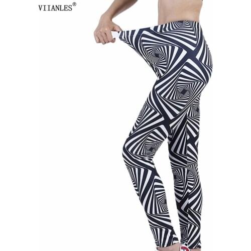 VIIANLES Woman Pants Stripes Print Fitness Leggings High Waist Soft Slim Girl Fashion High Waist Elegant Trousers Stretch New