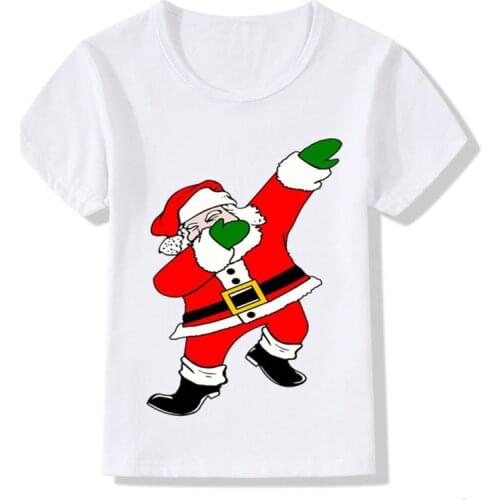 Children Fashion Cartoon Cute Dabbing Santa Design Funny T-shirt Kids Baby Christmas Clothes Boys Girls Summer Tops Tees