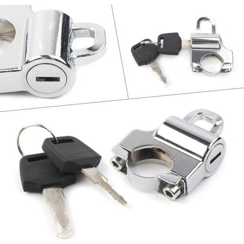 Chrome Aluminum Motorcycle Helmet Lock Anti-theft Security With Keys Universal For Harley 7/8'' 22mm Round Tubing