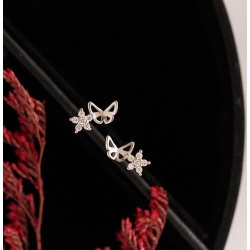 Delicate Jewelry Flower Earrings 2021 Summer New Fashion Delicate Zircon Butterfly Stud Earrings For Girl Celebration Gifts