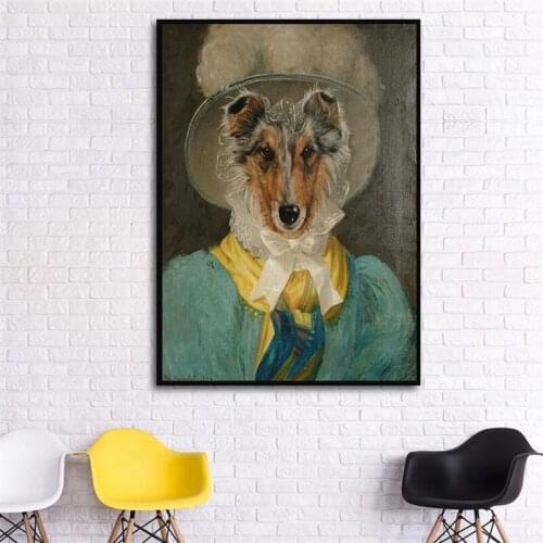 Clever Dog Painting Funny Animals Poster Vintage Critters Canvas Pictures for Living Room Wall Art Home Decor Cuadro Decoration