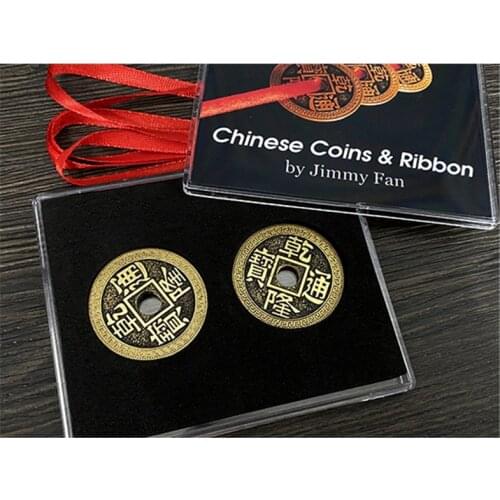 Chinese Coins and Ribbon Jimmy Fan Classic Coin Magic Tricks Illusions Close up Magic Charming Chinese Challenge Coin Vanishing