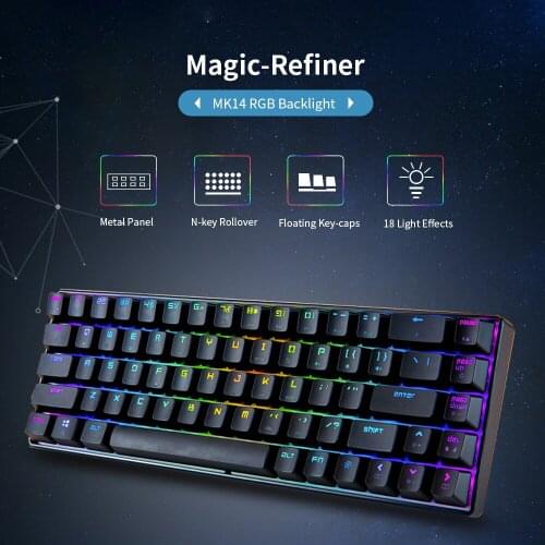 Magic-Refiner MK14 RGB Backlight Keyboard 68 Keys Metal Panel N-key Rollover Gaming Keyboard Floating Key-caps 18 Light Effects
