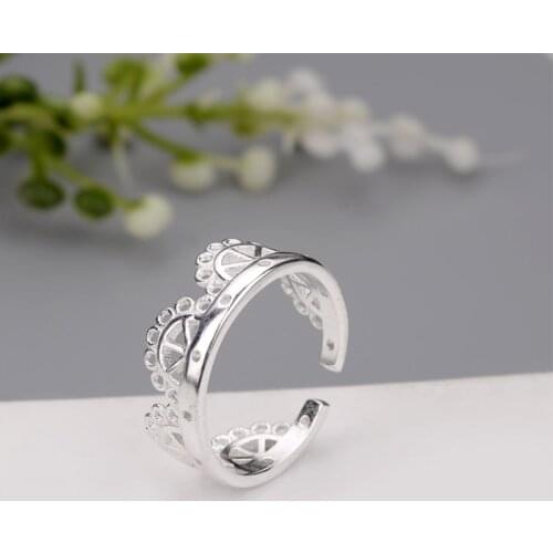 925 Sterling Silver Literary Crown Sweet Fresh Temperament Personality Korea Fashion Female Resizable Opening Rings SRI133