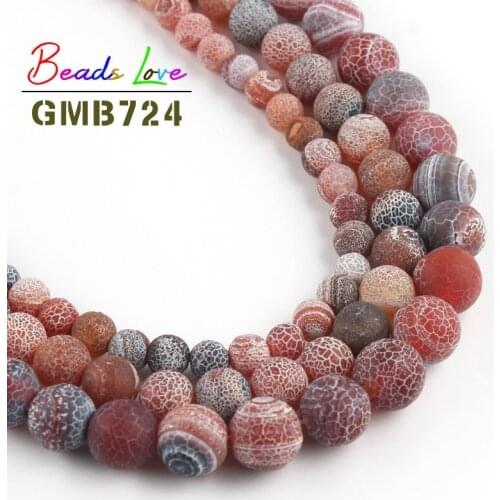 6mm-10mm Natural Stone Black Red Matte Frost Dream Fire Agates Round Beads Diy Bracelets for Jewelry Making Wholesale 15 Inches
