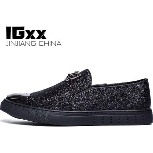IGxx Loafers Men Shoes For Men Glitter Punk Metal Snake Casual Shoes Mens Flats Genuine Leather Motorcycle Shoes Loafers