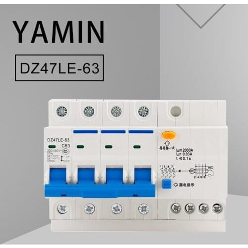 DZ47LE-63 Leakage Protector Mini Circuit Breaker Air Switch 4P Household Small Three-phase 380V 10-63A MCB