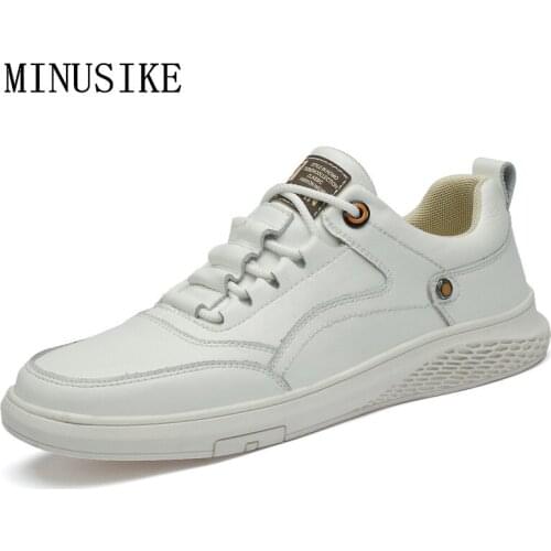 Men Genuine Leather Shoes 2020 Korean Trend Spring Comfortable Lace Up Soft Men Oxfords White Sneakers