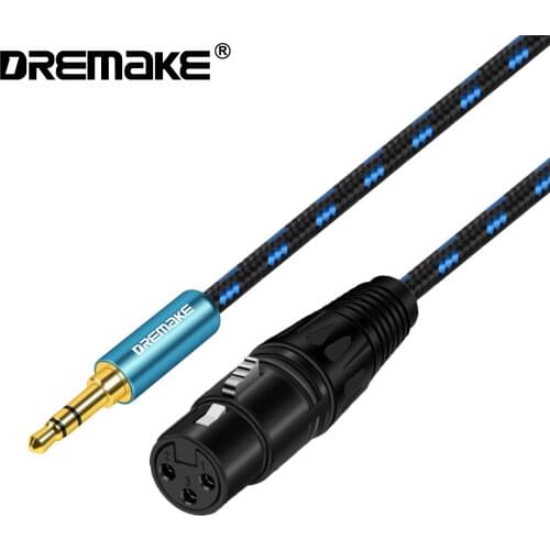 DREMAKE Jack 3.5mm (1/8 Inch) to XLR Unbalanced Cable, 3-Pin XLR Female to 3.5mm Aux Mic Cord for DSLR Camera, Laptop, Computer