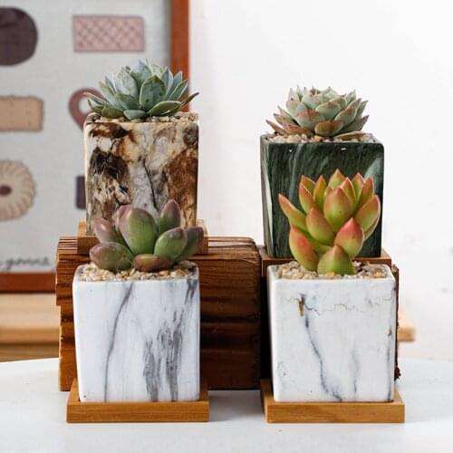 Nordic Ins Marble Ceramic Succulent Flower Pot Color Water Transfer Green Plant Potted Plant With Tray Home Balcony Garden