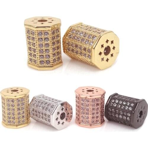 New Precious Diy Jewelry Accessories 6Pcs/Pack 7*9mm Mosaic Cubic Zircon Crystal Brass Spacers Octagon Shape Beads Free Shipping