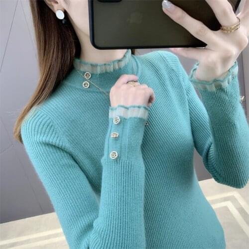 6677 (west room upstairs 3 ranked no. 1) autumn new half a turtle neck lace knitting elastic cultivate morality dress 30