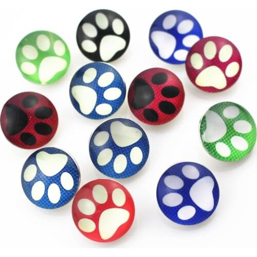 New Arrive 12pcs/lot glass animal 18mm snap buttons dog paw leather clasp snap button bracelet snap Bangles jewelry