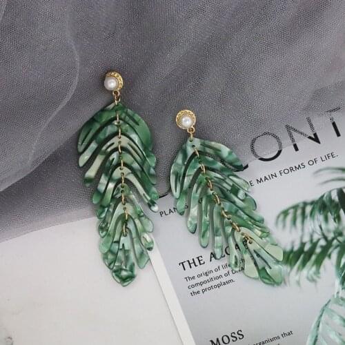 JURAN 2020 new long dangle resin green leaves earrings party jewelry accessories handmade fashion acrylic earrings for women