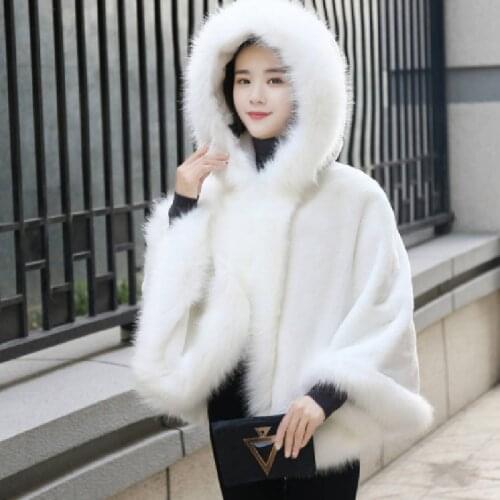 2021 new design Fur Cape White Cloak Faux Fox Imitation Mink Coat Outerwear Thickening Shawl 5