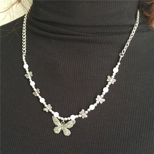 Gothic Butterfly Pendant Necklace For Women Choker Aesthetic Grunge Chain Accessories IGIRL Indie Collar Jewelry Friends Gift
