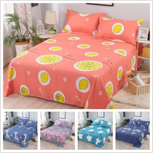 Cartoon Flower Print Flat Sheet Mattress Cover Floral Bedding Linens Plaid Bed Sheets Double Queen King Size Coverlet 230*230CM