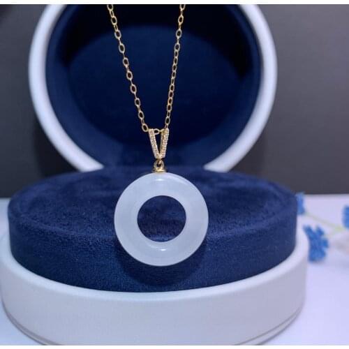 SHILOVEM 18k yellow gold Natural white Jasper pendants Christmas Gift fine Jewelry plant new none necklace gift mymz202001hby