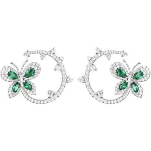SOELLE Real 925 Sterling Silver Green Cubic Zircon Butterfly Earrings Micro Zirconia Stones CZ Women Luxury Brand Party Jewelry
