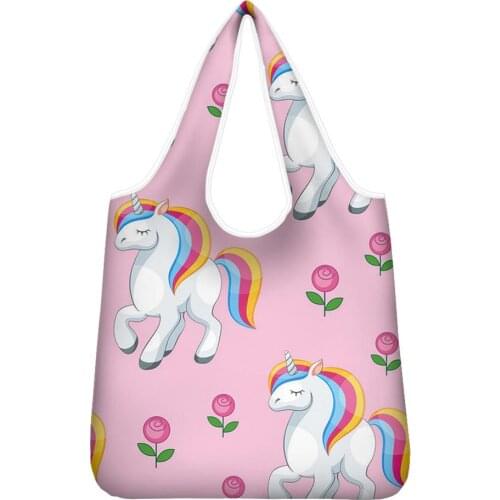 HYCOOL Shopping Bags Cartoon Unicorn Print Tote Reusable Polyester Bag Portable Handbag Reusable Light Folding Handle Pouch Bags
