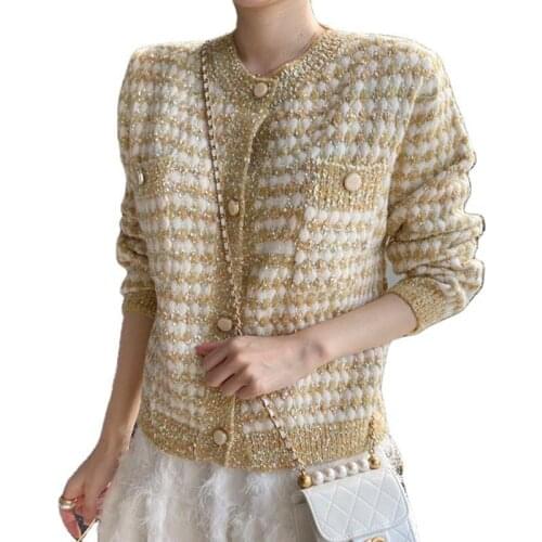 Knit Cardigan Sweater Women 2021 Autumn Winter Korean Temperament Round Neck Pocket Outerwear Short Slim Sweater Female LR1390