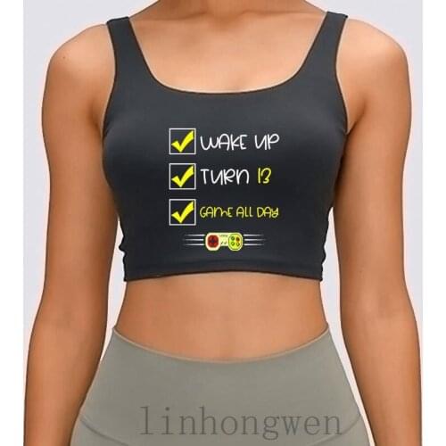 Wake Up Turn 13 Game All Day Women Tank Top Summer Unisex Round Neck Pattern Gift Humor Designs Crop Top