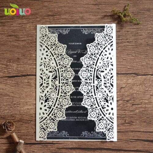 Pearl white and ivory laser cut Wedding Invitation Card with Envelope,Seal,blank inside card(ribbon and pearl need extra cost)