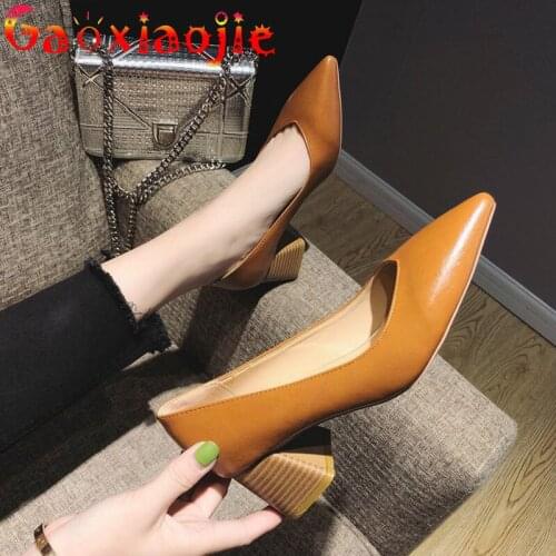2021 Spring And Autumn Women Pumps Fashion Pointed Toe Career Lady Thick Heel Single Shoes Comfort 5CM Everyday High Heel Shoes