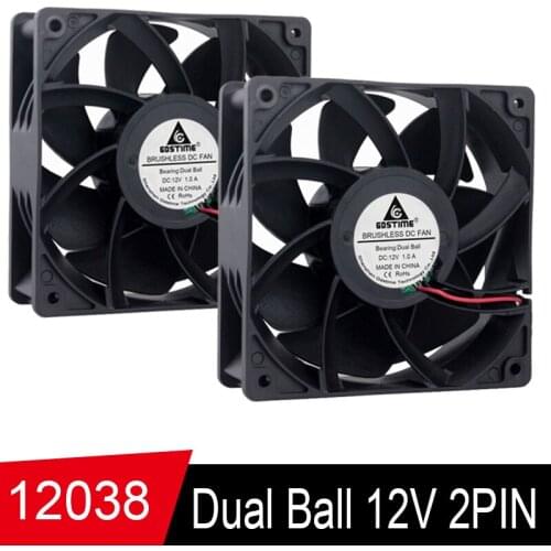 10PCS Gdstime DC 12V Dual Ball 120x120x38mm 12cm PC Case Cooling Fan 120mm*38mm Computer Cooler 2Pin High Pressure 1.0A