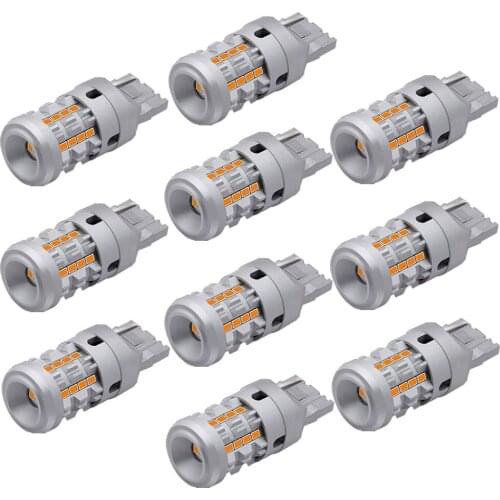 10PCS T20 7440 7440A WY21W LED Canbus Turn Signal Light Amber Yellow Built in Resistor Anti Hyper Flashing LED Bulb Erorr Free