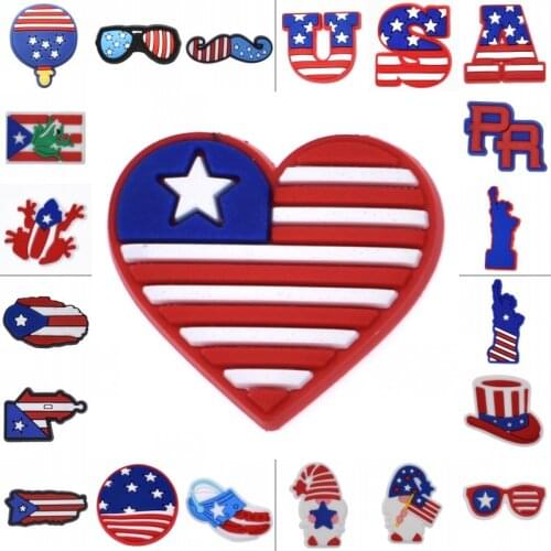 10 PCS USA Signal Independence Day PR Statue of Liberty US Summer Beach Shoes Buckles Buttons Accessories Children Gift