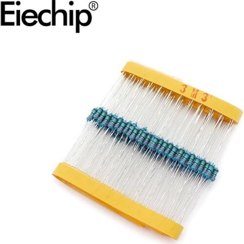 100pcs/lot 1/4W 1% Metal film resistor 0.25W resistance 3.3M Throught Hole