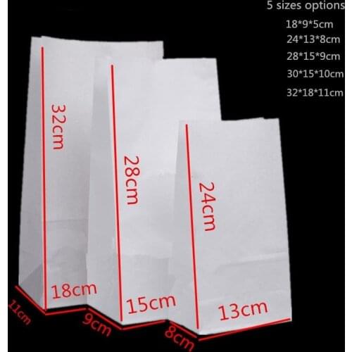 100pcs/lot-18*9*5cm Blank White Paper Bags Sandwich Bread Food Takeout Bag Wedding Party Favour Gift Bags 5 sizes options
