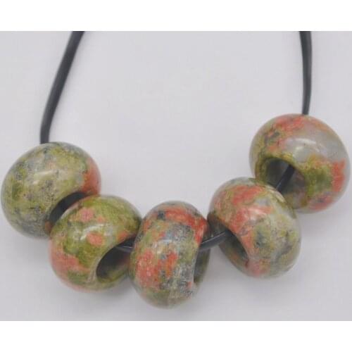 14MM Unakite Epidote GEM Big Hole Loose Beads Charms Fit Charms Jewelry Bracelet Findings (5 pcs/lot) H172
