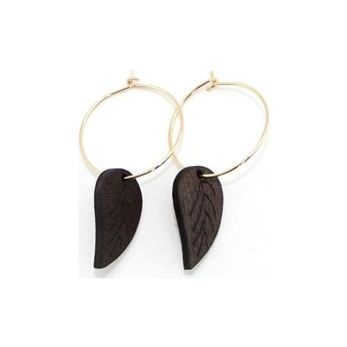 2017 New Leaves shaped brown wood earrings personality circle Copper earrings for women