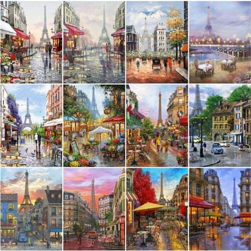 5D DIY Diamond Painting Landscape Street Diamond Embroidery Tower Paris Picture Rhinestone Cross Stitch Kit Mosaic Wall Sticker